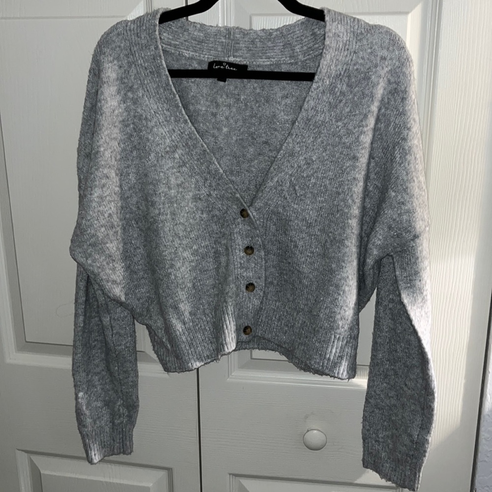 Love Tree gray button up sweater
